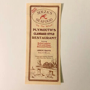 Vintage Souzas Seafood on the Wharf Restaurant Menu Brochure  Pamphlet